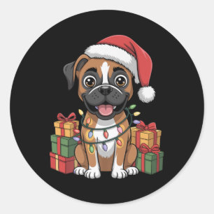 Cute Boxer Christmas Xmas Design Funny Dog Lover H Classic Round Sticker