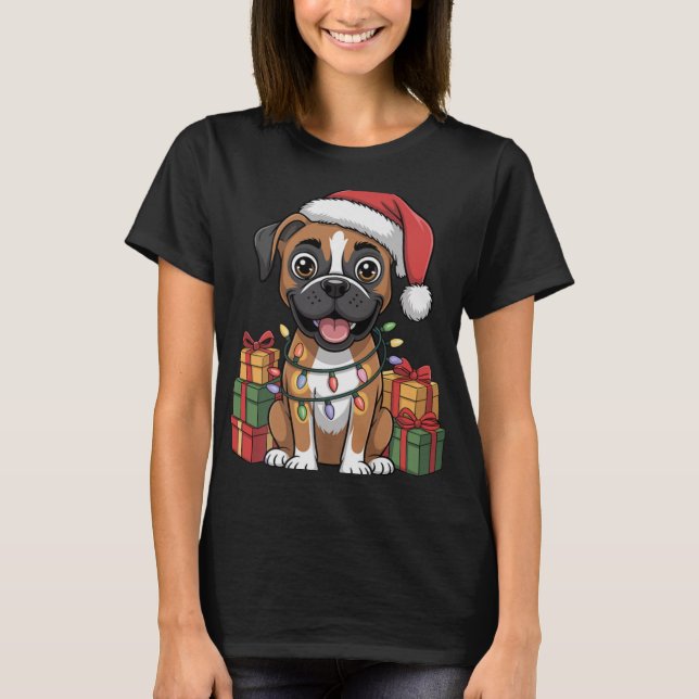 Cute Boxer Christmas Xmas Design Funny Dog Lover H T-Shirt (Front)