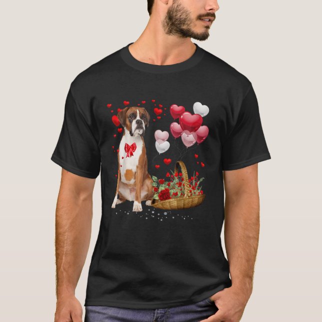 Cute Boxer Dog Balloon Heart Valentines Day Valent T-Shirt (Front)