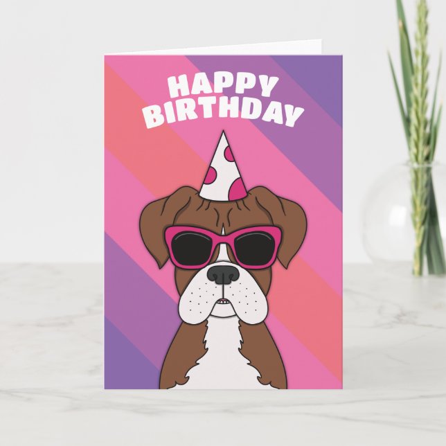 Cute Boxer Dog Birthday Card (Front)