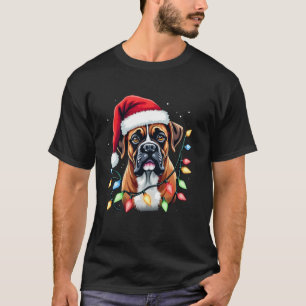 Cute Boxer Dog Christmas Lights Festive Dog Lover  T-Shirt