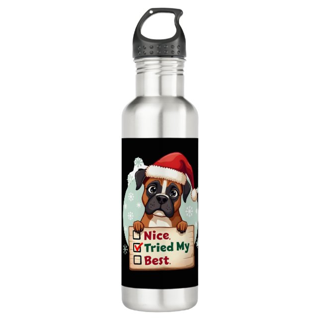 Cute Boxer dog Dog Christmas Nice Tried my Best  ( 710 Ml Water Bottle (Front)