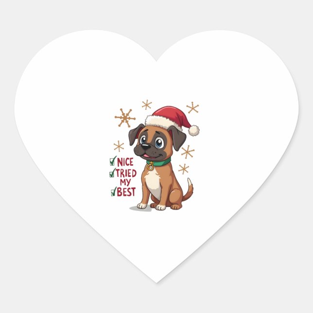 Cute Boxer dog Dog Christmas Nice Tried my Best  ( Heart Sticker (Front)