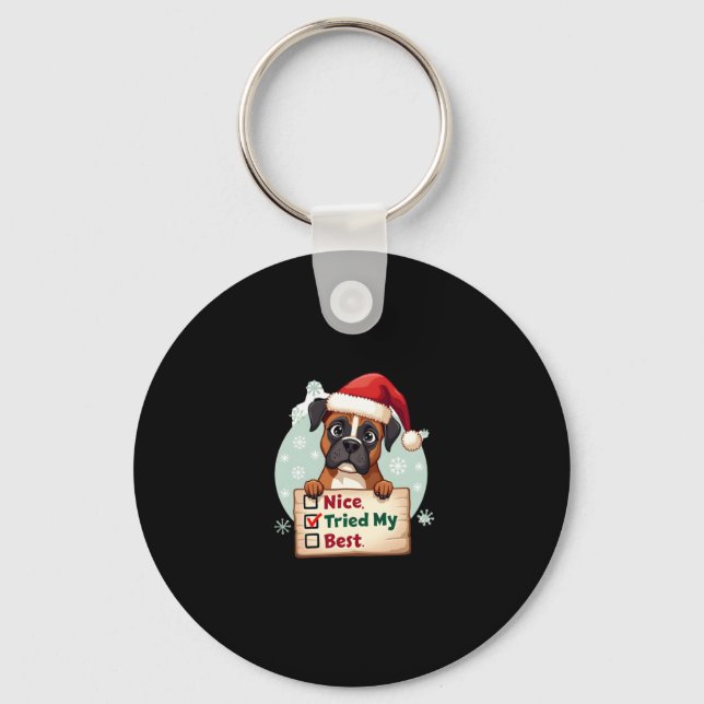 Cute Boxer dog Dog Christmas Nice Tried my Best  ( Key Ring (Front)