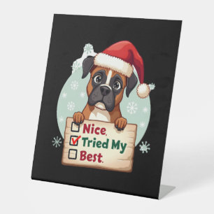 Cute Boxer dog Dog Christmas Nice Tried my Best ( Pedestal Sign