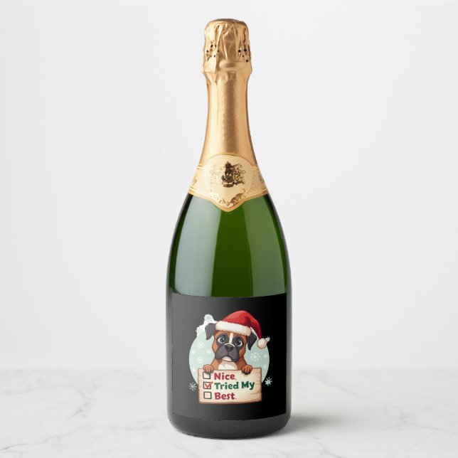 Cute Boxer dog Dog Christmas Nice Tried my Best  ( Sparkling Wine Label (Front)