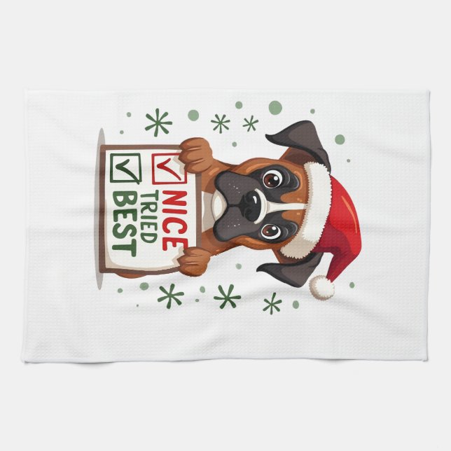 Cute Boxer dog Dog Christmas Nice Tried my Best  ( Tea Towel (Horizontal)
