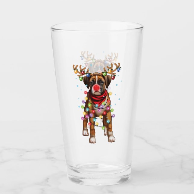 Cute Boxer Dog Funny Christmas Holiday Gifts Glass (Front)