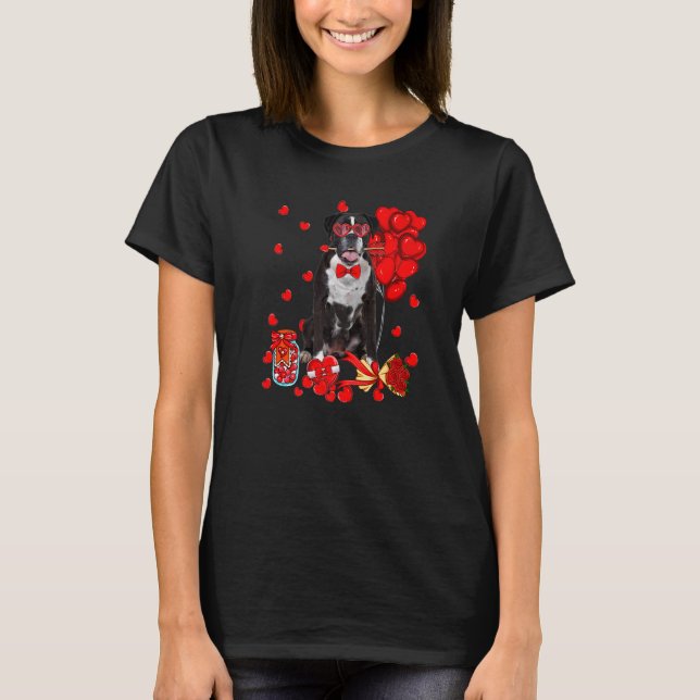 Cute Boxer Dog Funny Heart Valentine's Day Dog Mum T-Shirt (Front)
