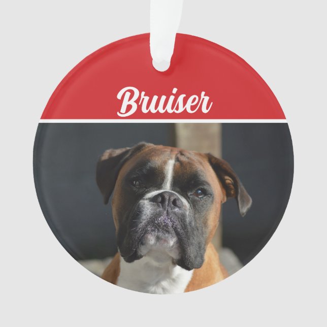 Cute Boxer Dog Holiday Christmas Photo Ornament (Front)