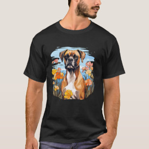 Cute Boxer Dog in Botanical Flower Garden Puppy Mo T-Shirt