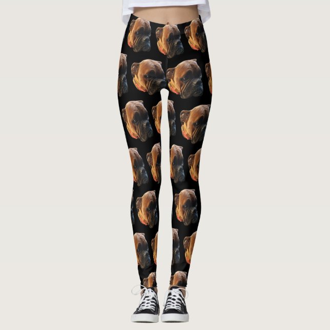 Cute Boxer Dog Photo Black Fashion Womens Leggings (Front)