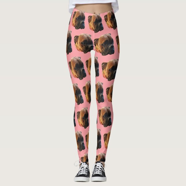 Cute Boxer Dog Photo Pink Custom  Leggings (Front)