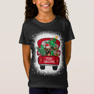 Cute Boxer Dog Red Truck Merry Christmas Bleached T-Shirt