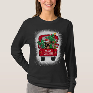 Cute Boxer Dog Red Truck Merry Christmas Bleached T-Shirt