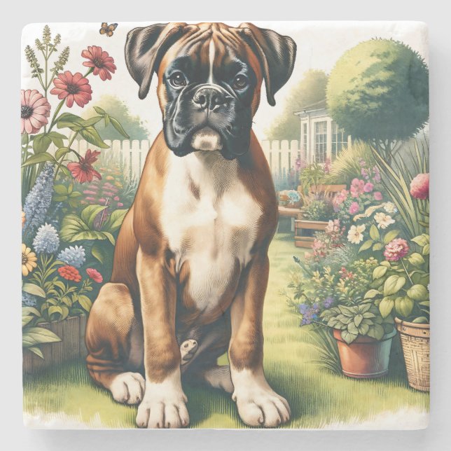 Cute Boxer Dog Stone Coaster (Front)