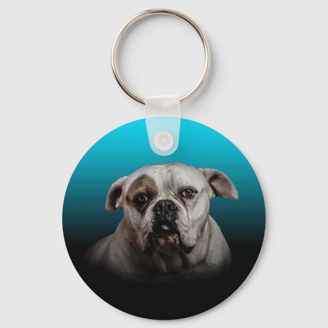 Cute Boxer Dog w Blue Black Gradient  background Key Ring (Front)