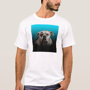 Cute Boxer Dog w Blue Black Gradient  background T-Shirt