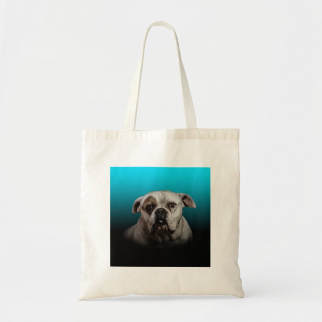 Cute Boxer Dog w Blue Black Gradient  background Tote Bag (Front)