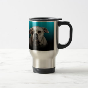 Cute Boxer Dog w Blue Black Gradient  background Travel Mug