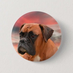 Cute Boxer Dog Water Colour Oil Painting Art 6 Cm Round Badge