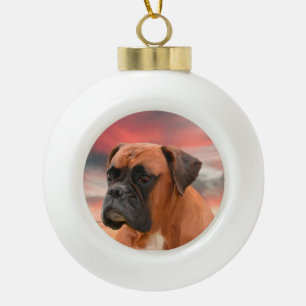Cute Boxer Dog Water Colour Oil Painting Art Ceramic Ball Christmas Ornament