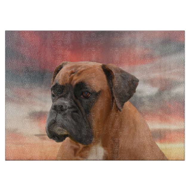 Cute Boxer Dog Water Colour Oil Painting Art Cutting Board (Front)