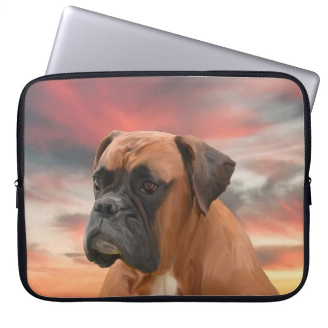 Cute Boxer Dog Water Colour Oil Painting Art Laptop Sleeve (Front)