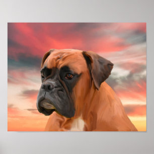 Cute Boxer Dog Water Colour Oil Painting Art Poster