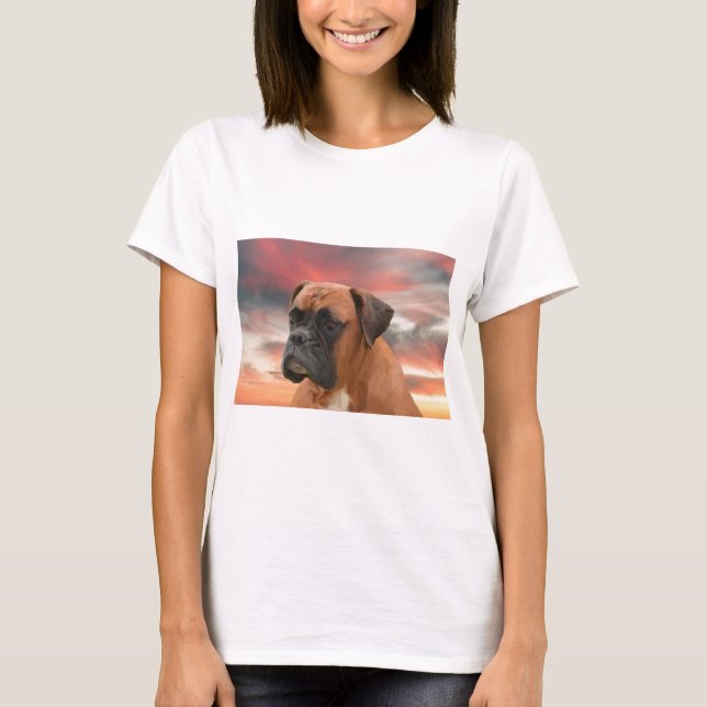 Cute Boxer Dog Water Colour Oil Painting Art T-Shirt (Front)