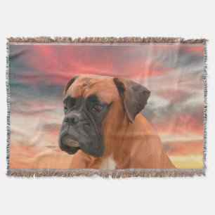 Cute Boxer Dog Water Colour Oil Painting Art Throw Blanket