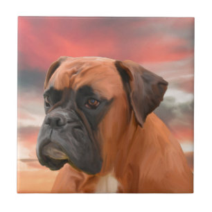 Cute Boxer Dog Water Colour Oil Painting Art Tile