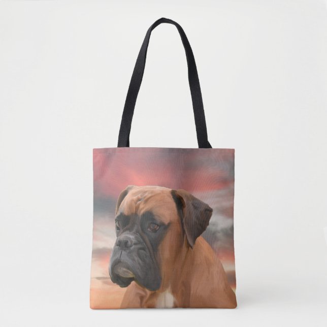 Cute Boxer Dog Water Colour Oil Painting Art Tote Bag (Front)