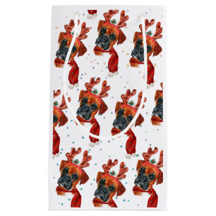 Cute Boxer Dog with Reindeer Antlers Christmas Small Gift Bag