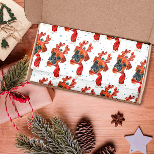Cute Boxer Dog with Reindeer Antlers Christmas Tissue Paper