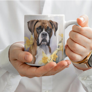 Cute Boxer Dog With Yellow Daffodils Watercolor Coffee Mug