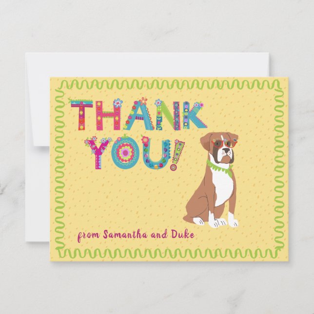 Cute Boxer Fun Colourful Floral Letters         Thank You Card (Front)