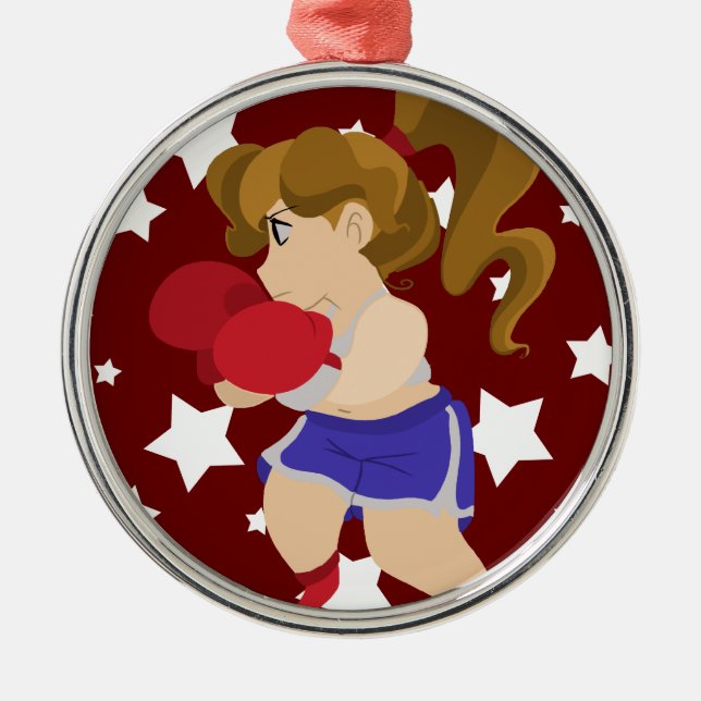Cute Boxer Girl Metal Tree Decoration (Front)