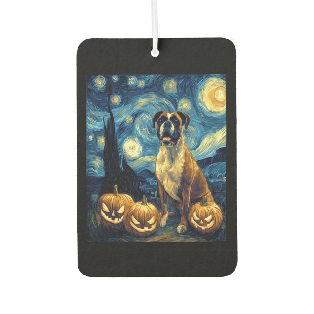 Cute Boxer Halloween Jack O Lantern Pumpkin Face S Car Air Freshener (Front)