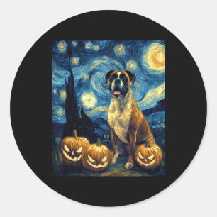 Cute Boxer Halloween Jack O Lantern Pumpkin Face S Classic Round Sticker