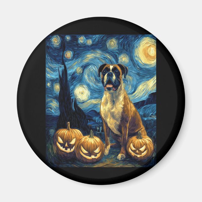 Cute Boxer Halloween Jack O Lantern Pumpkin Face S Magnet (Front)