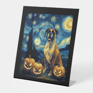 Cute Boxer Halloween Jack O Lantern Pumpkin Face S Pedestal Sign
