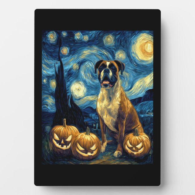 Cute Boxer Halloween Jack O Lantern Pumpkin Face S Plaque (Front)