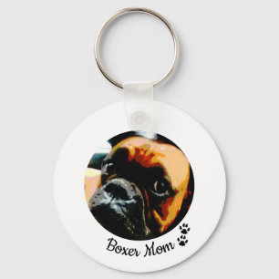 Cute Boxer Mum Dog Custom Photo Paw Prints Key Ring
