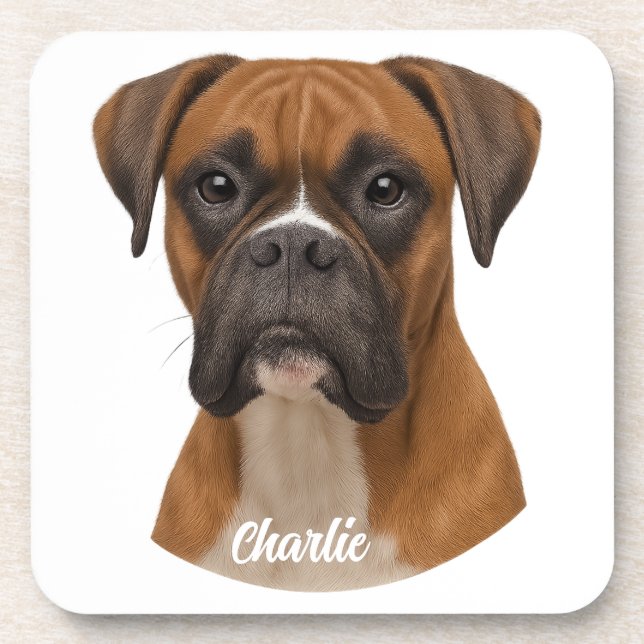 Cute Boxer Personalised Beverage Coaster Set (Front)