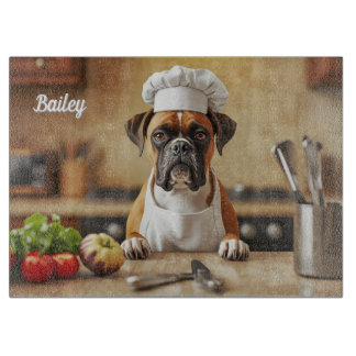 Cute Boxer Personalised Glass Cutting Board