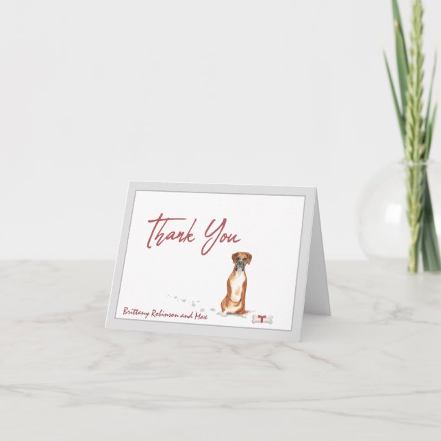 Cute Boxer Pet Dog Personalise Name Bone     Thank You Card (Front)