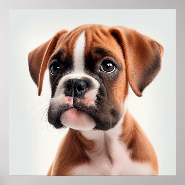 Cute Boxer Puppy Dog Portrait Poster (Front)