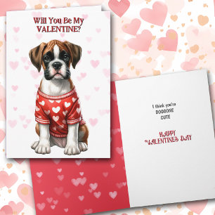 Cute Boxer Puppy in Sweater Valentine Holiday Card