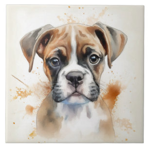 Cute Boxer Puppy Watercolor Tile